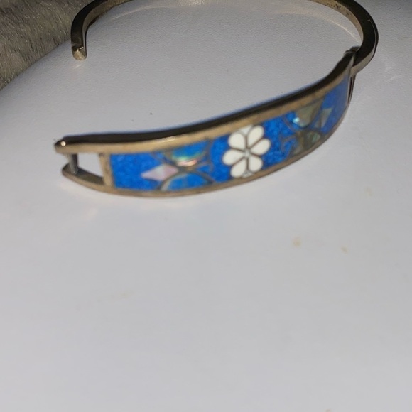 VTG Mexico Silver Floral Abalone Bangle Bracelet - Picture 4 of 5